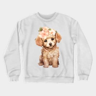 Watercolor Poodle Dog with Head Wreath Crewneck Sweatshirt